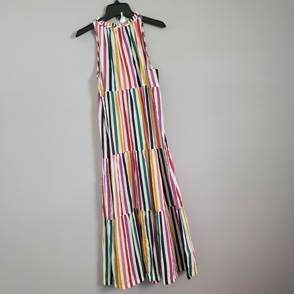 JCrew Rainbow Tiered Striped Flowy Cotton Midi Dress SZ XXS - Picture 3 of 5